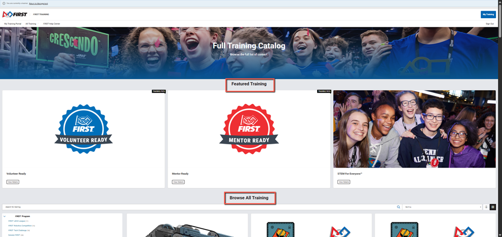 How do I find training in FIRST Training?